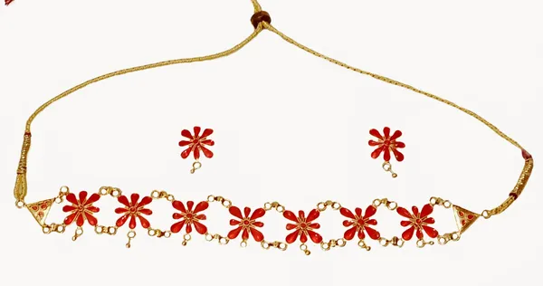 Assamese_Traditional_Gold_Plated_Red_Colour_Golpata_Necklace_Jewellery_Set_For_Women